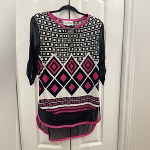 Joseph Ribkoff Multicolored Graphic High Low Tunic